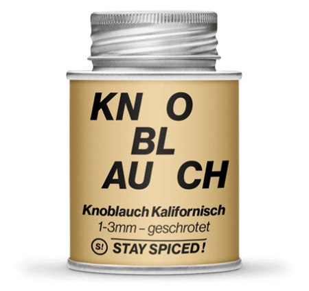 50210xM - Knoblauchflakes, geschrotet 1-3mm, 170ml Schraubdose